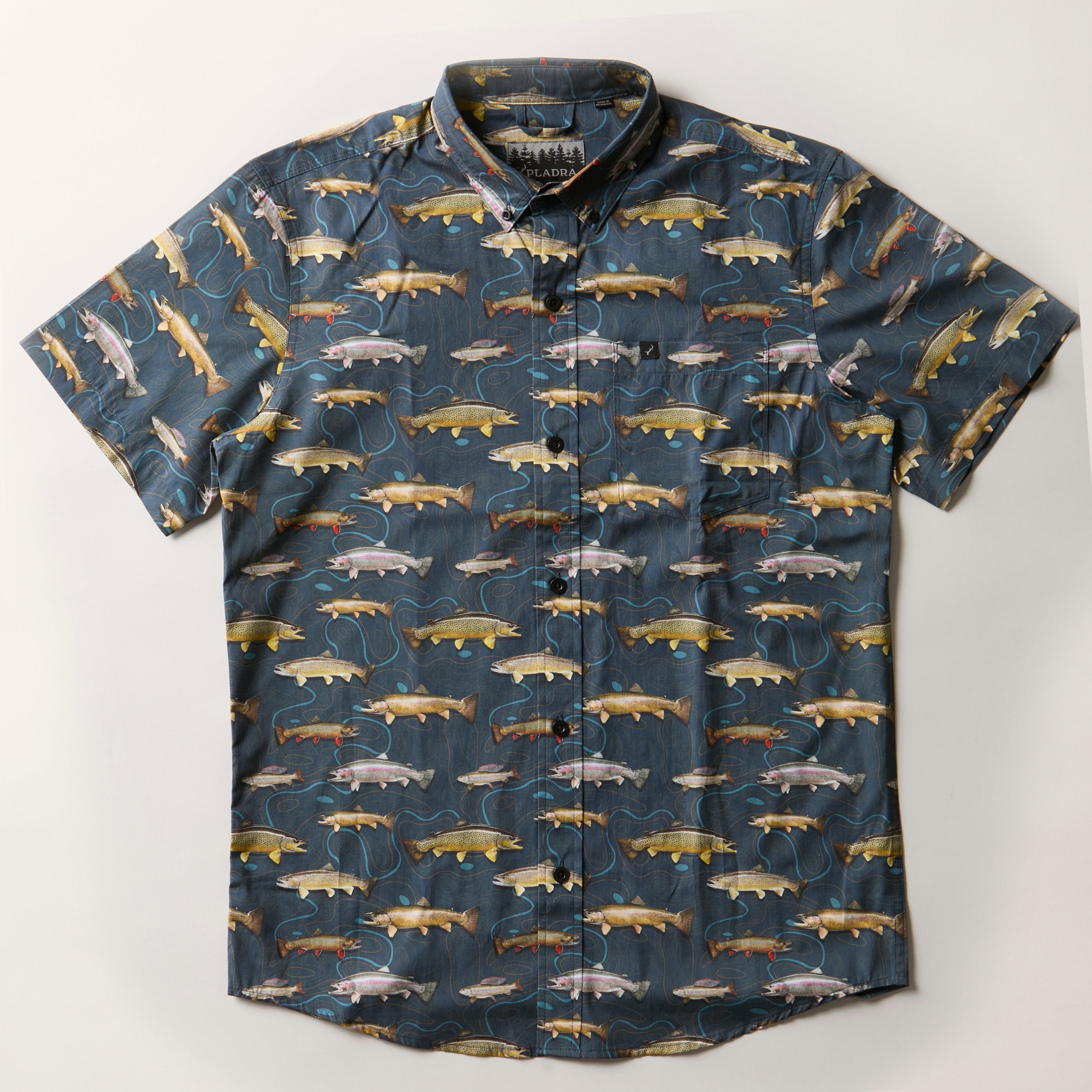 Short Sleeve Western Trout Aloha Shirt for Men Pladra