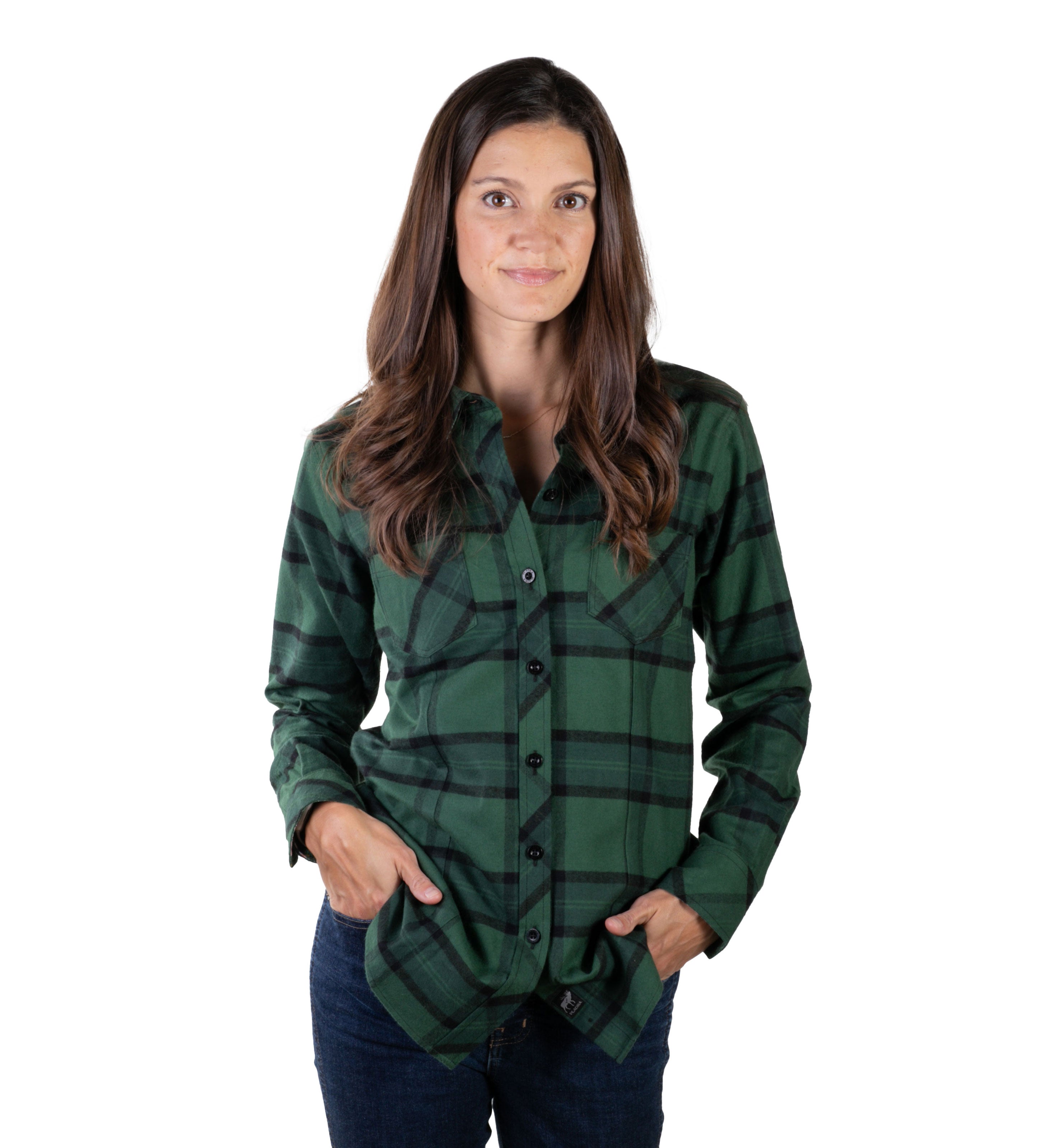 Pladra Women's Peregrine Every Day Flannel Shirt- Ever Green 1x