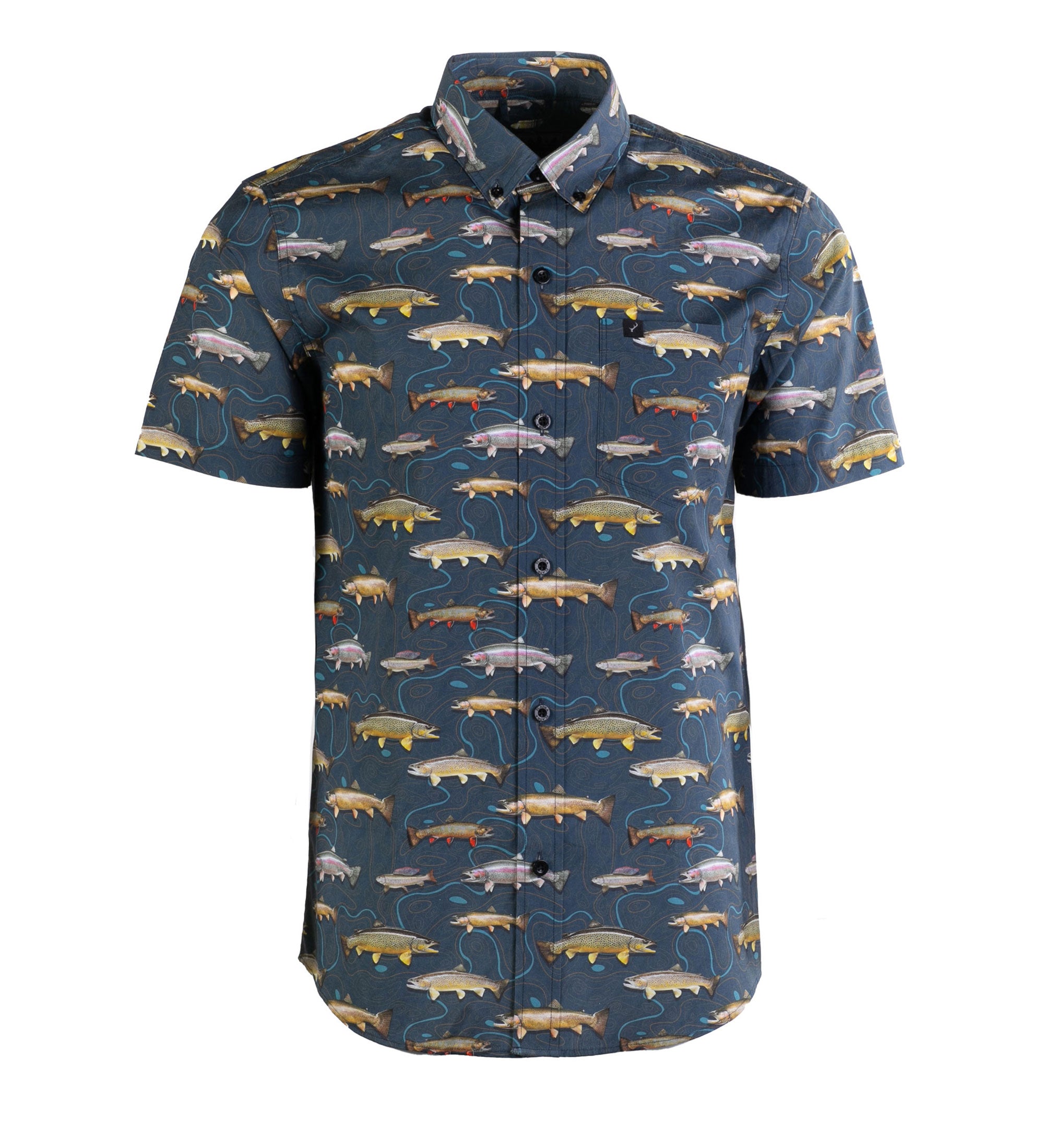 Men's S/S Printed Outdoor Aloha Shirt, Western Trout