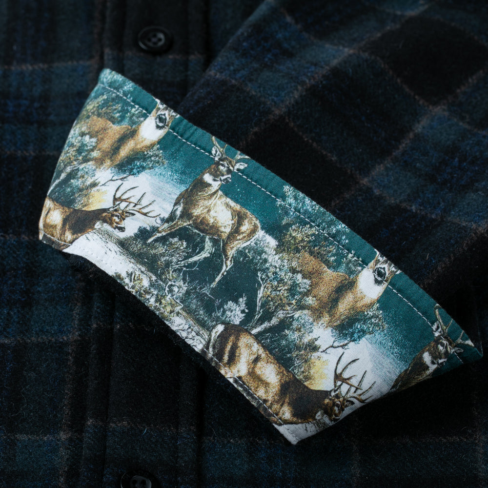 Pladra’s Men’s Workhorse Wool Flannel Shirt in Pacific Black delivers durable outdoor style with a unique plaid pattern.