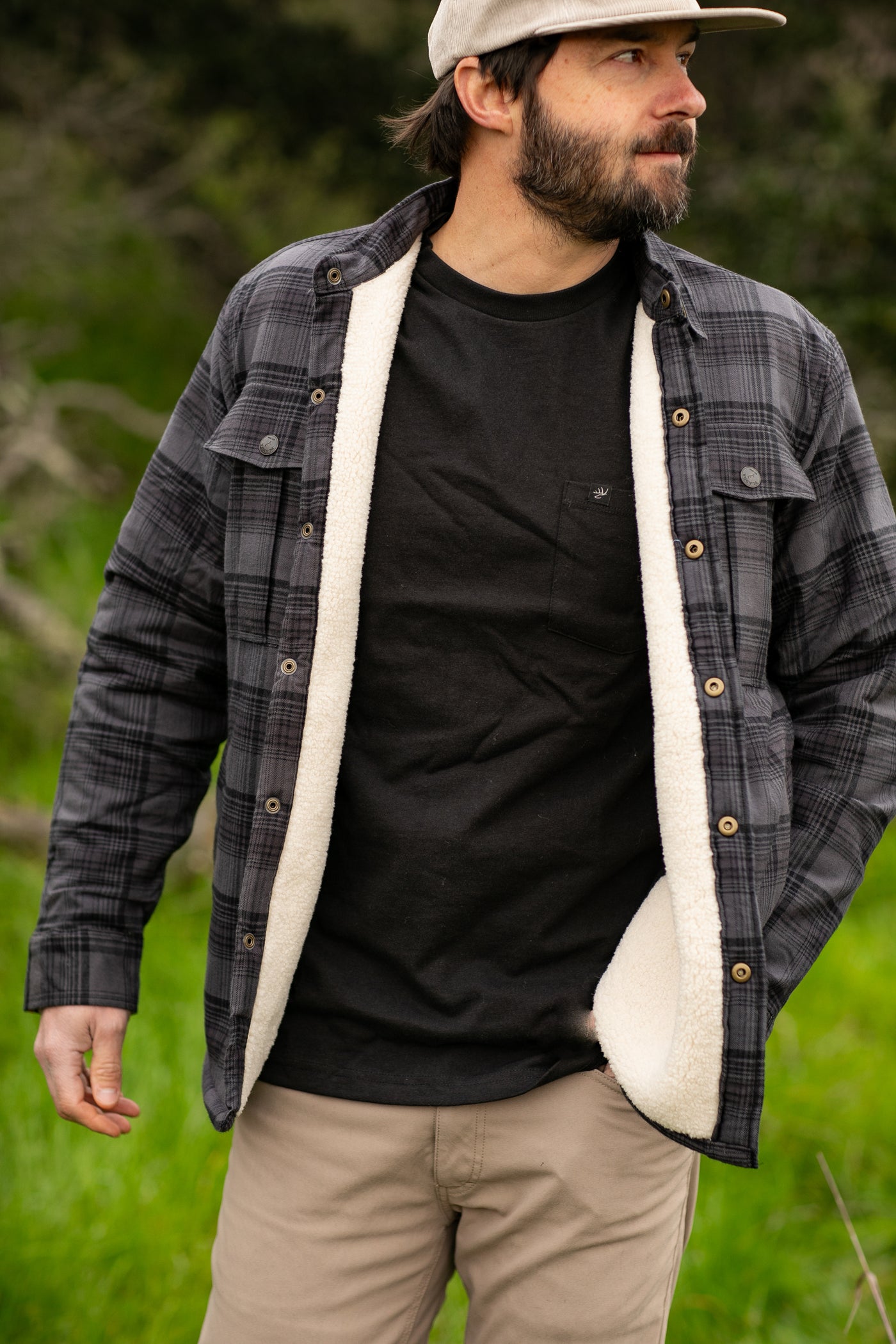 Men's Northwood Sherpa Insulated Flannel Jacket- Deadwood Black
