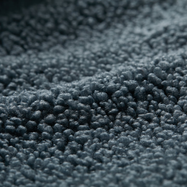 Close-up of textured Atlantic Blue Sherpa fleece from Pladra&