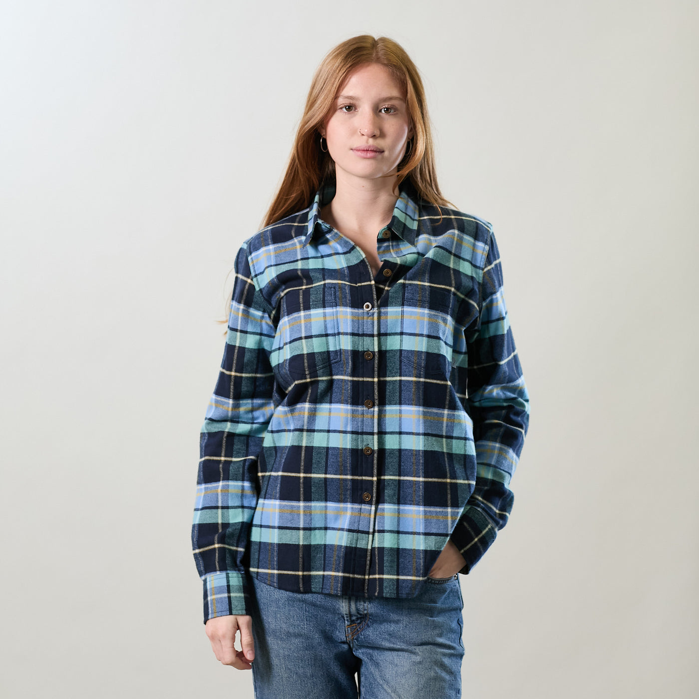 Women's Relaxed Every Day Flannel Shirt- Bay Blue