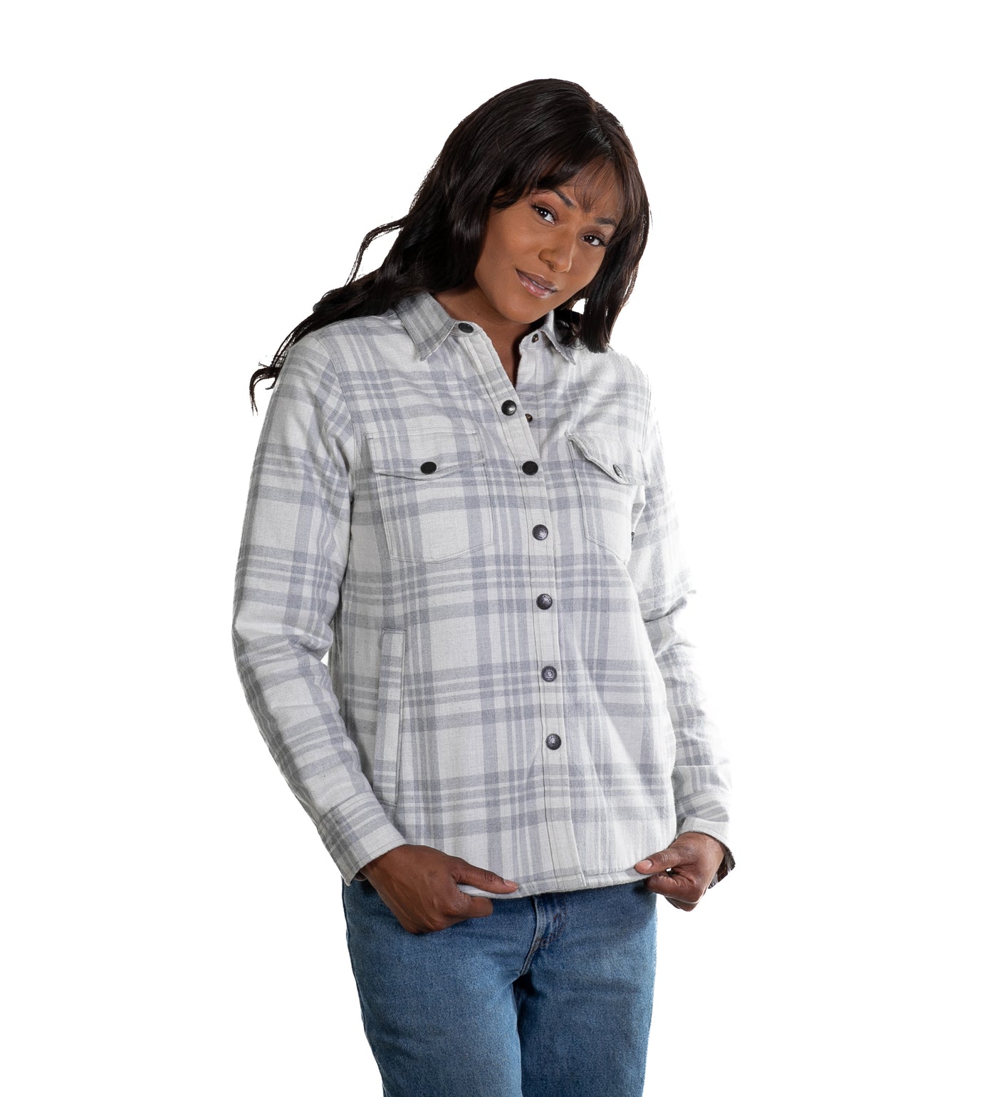 Women's Northwood Sherpa Insulated Flannel Jacket- Cloud Grey