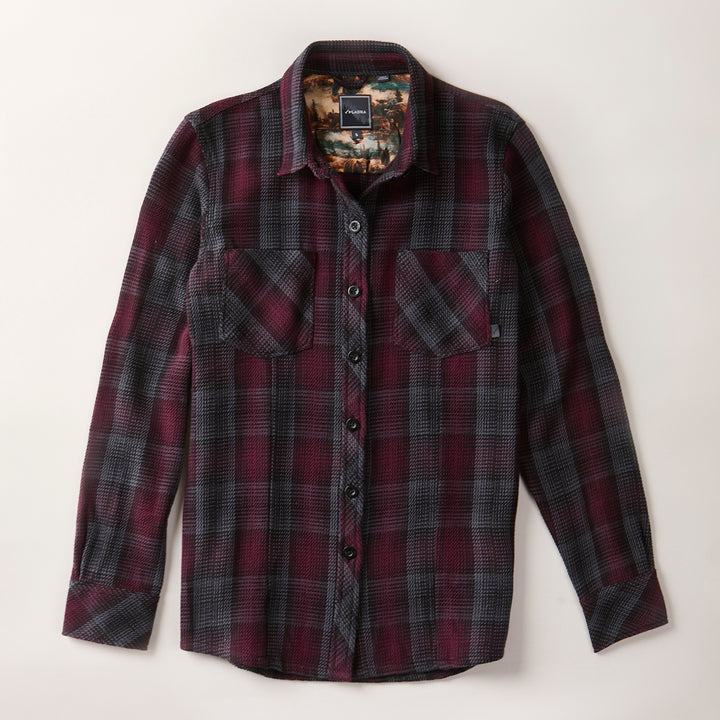 Plaid shirt with a patterned collar on a white background