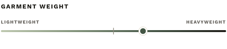 Garment weight slider near the heavyweight end, between lightweight and heavyweight labels.