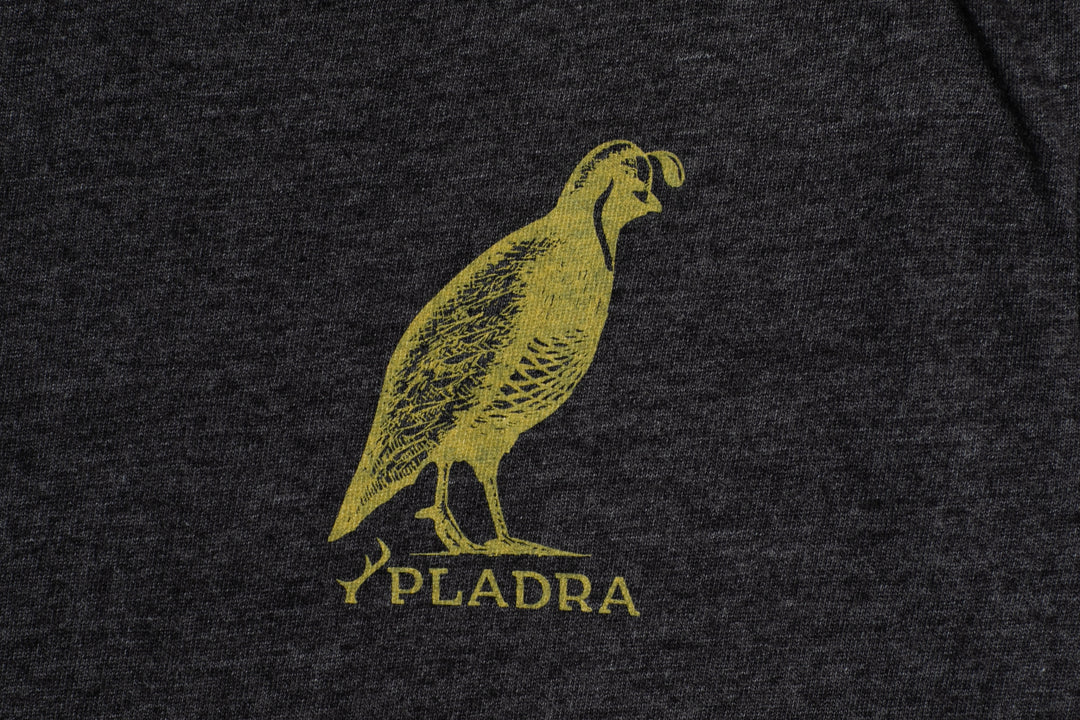 Yellow quail art above Pladra logo on Men&