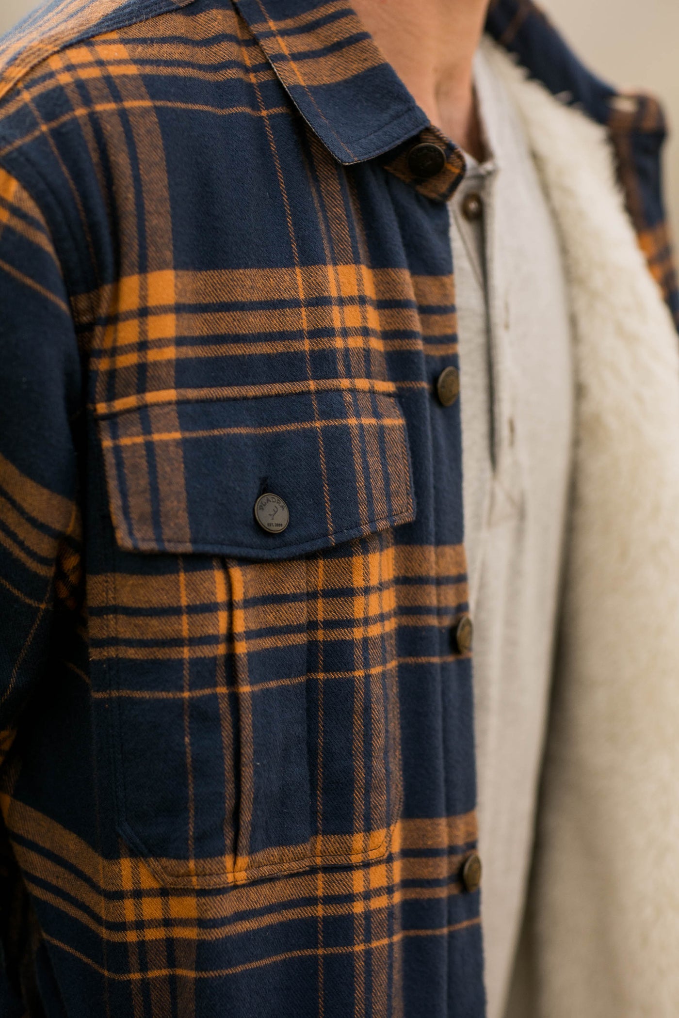 Men's Northwood Sherpa Insulated Flannel Jacket- Bison Blue