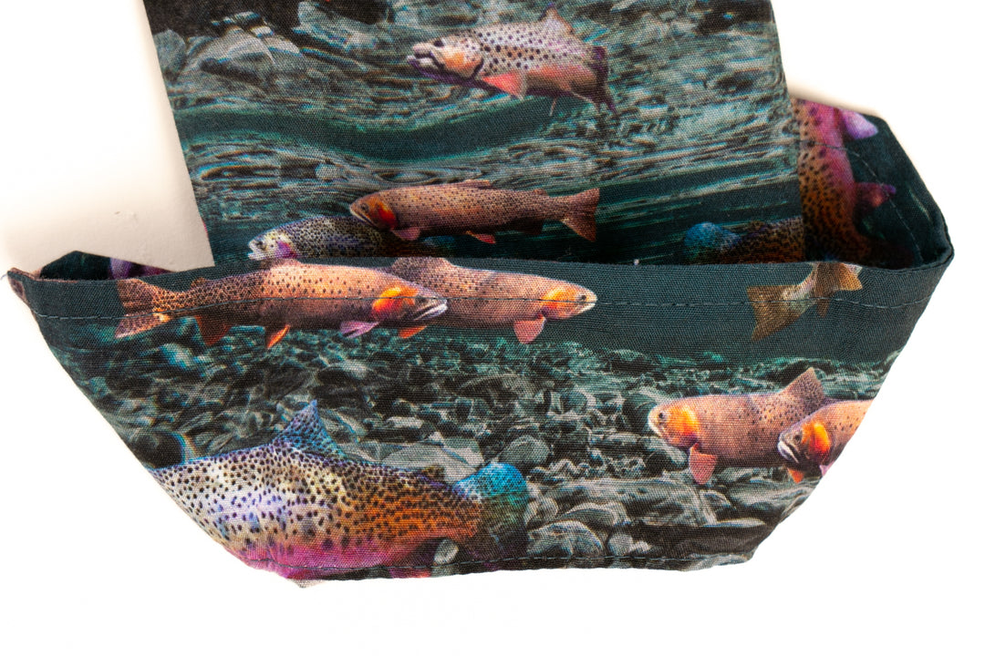 Pladra Toddler Cubs Printed Shirt–Trout: a colorful trout print Hawaiian-style shirt for toddlers.