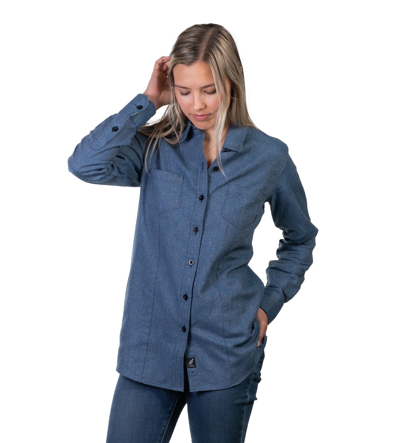 Women's Cascade Flannel Shirt | Biscayne Blue Twill Shirt | – Pladra