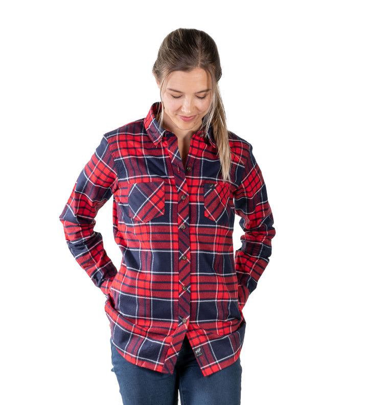A blond woman in a ponytail wears the Women&
